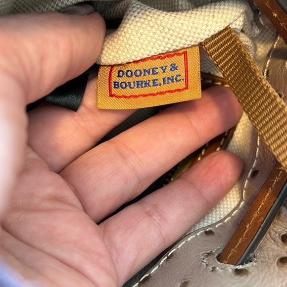 Dooney & Bourke bucket purse. Color~tan & camel ostrich leather. Pics for size. - Picture 7 of 16